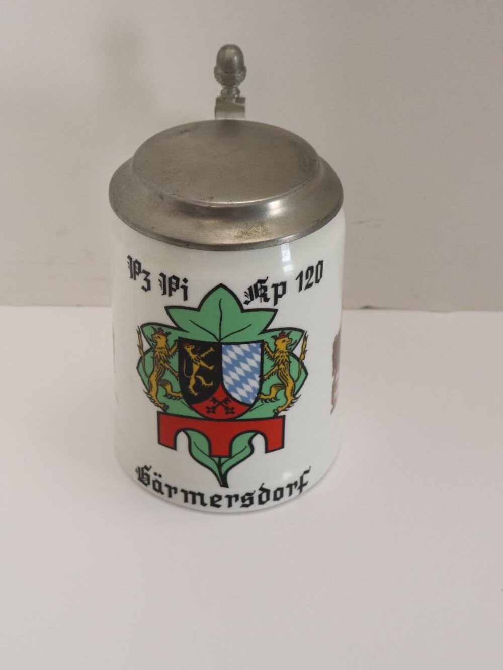 Porcelain German Beer Stien from Garmers Dorf Germany with ERBO Zinn Lid